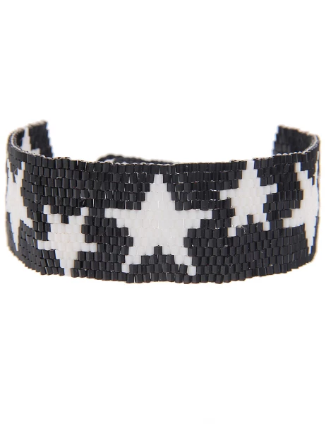 -70% SALELeslii Armband Web-Muster Sterne in Schwarz Weiß Tiefpreis