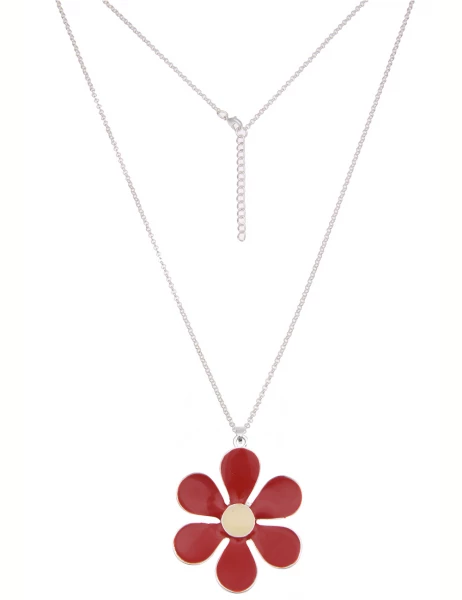 -50% SALE Leslii Lange Halskette Colour Flower in Silber Rot 50% Rabatt mit kostenlosem Versand
