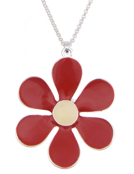 -50% SALE Leslii Lange Halskette Colour Flower in Silber Rot 50% Rabatt mit kostenlosem Versand