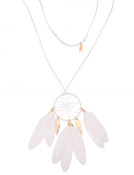 -50% SALE Leslii Lange Halskette Traumfänger in Weiß Gold zollfrei