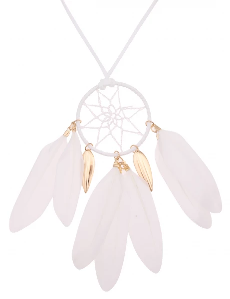 -50% SALE Leslii Lange Halskette Traumfänger in Weiß Gold zollfrei