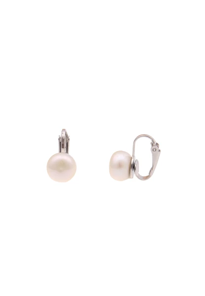 -50% SALE Leslii Damen-Ohrringe Ohr-Clip weiße Perlen-Ohrringe Modeschmuck-Ohrringe Silber Weiß