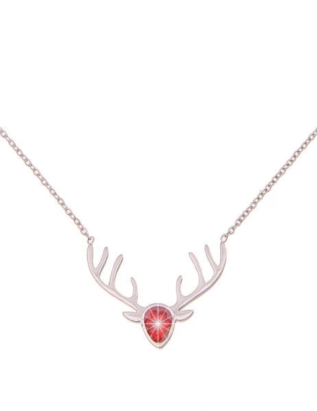 -50% SALE Leslii Damen-Kette Hirsch-Geweih Trachten-Collier Oktoberfest Dirndl-Kette Wiesn Silber Ro Fabrikpreis