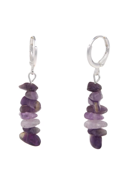 Leslii Damen-Ohrringe Ohrhänger lilafarbene Stein-Ohrringe Naturstein Modeschmuck Silber Lila