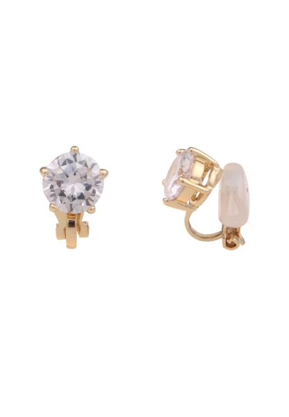 Leslii Damen-Ohrringe Ohr-Clip weiße Glas-Ohrringe Glitzer Modeschmuck-Ohrringe Gold Weiß Online Outlet