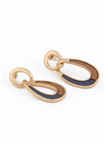 Leslii Damen-Ohrringe mit ovalem Anhänger und Steinchen Modeschmuck-Ohrringe Braun Blau Gold Letzte 3 Tage