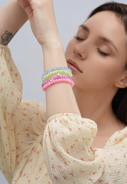 Leslii Damen-Armband Kate Kristall Glasperlen dehnbar Pink Räumungsverkauf