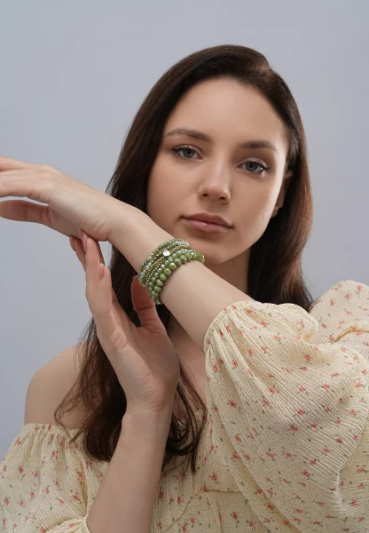 Leslii Damen-Armband Karin Kristall Glasperlen Khaki Grün Kauf eins, bekomm eins gratis