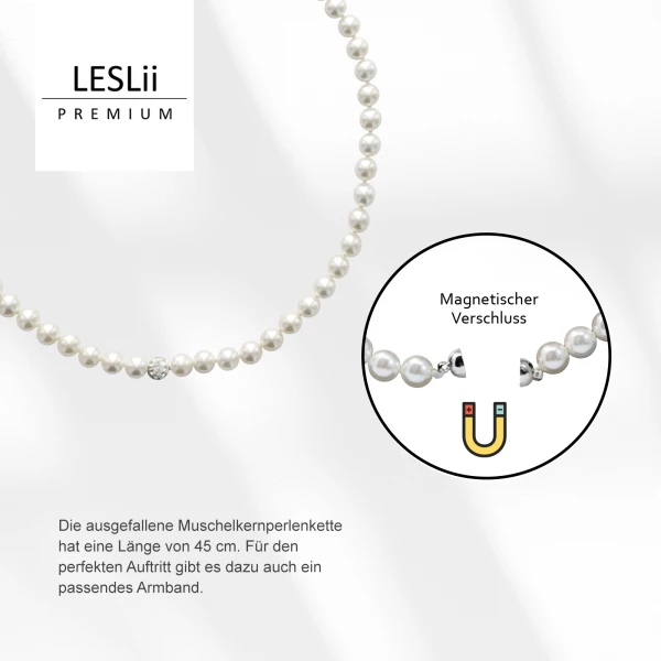 Leslii Damen-Kette Perlen-Collier weiße Perlen-Kette Strass-Kugel Weiß 50% Rabatt für begrenzte Zeit