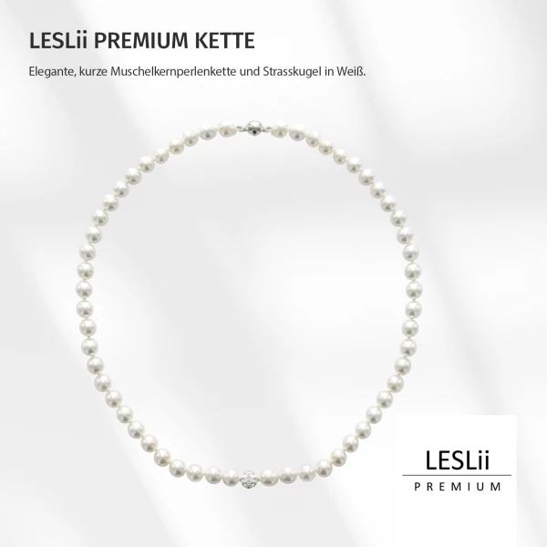 Leslii Damen-Kette Perlen-Collier weiße Perlen-Kette Strass-Kugel Weiß 50% Rabatt für begrenzte Zeit