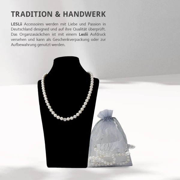 Leslii Damen-Kette Perlen-Collier weiße Perlen-Kette Strass-Kugel Weiß 50% Rabatt für begrenzte Zeit