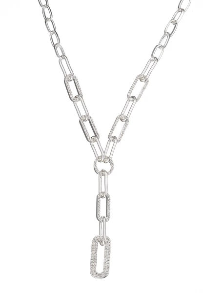 Leslii Kurze Halskette Glieder-Kette Glitzer Y-Kette in Silber Auslauf