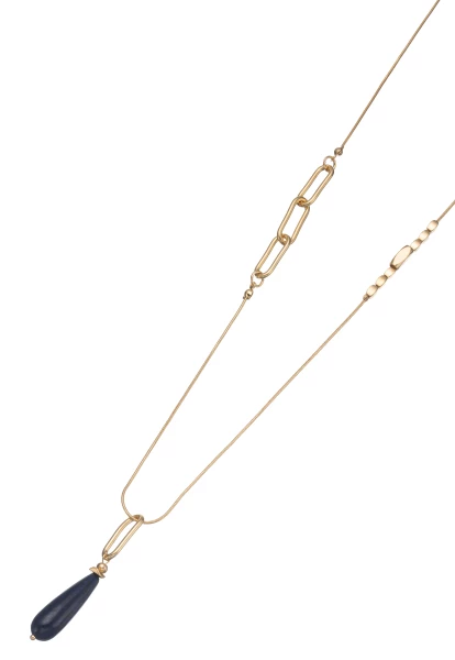 Leslii Lange Halskette Naturstein Tropfen Blau Gold Hotsell