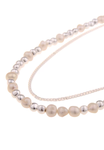 Leslii Halskette Layeringkette mit Gliedern und Süßwasserperlen Silber Begrenztes Angebot