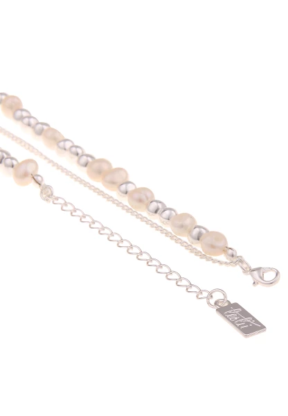 Leslii Halskette Layeringkette mit Gliedern und Süßwasserperlen Silber Begrenztes Angebot
