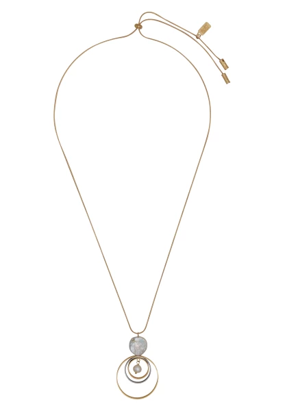 Leslii Lange Kette Tricolor Ringe mit Perle Vatertagsangebot