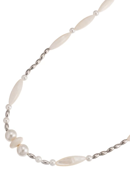 Leslii Kurze Kette Premium Collier Perlen Herz Collier in Weiß Silber Sonderangebote