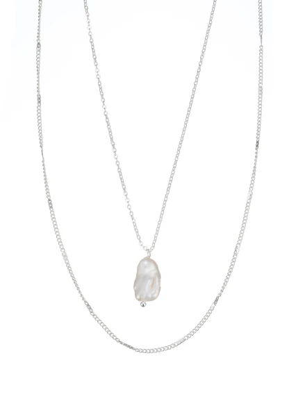 Leslii Halskette Layering Stainless Steel echte Perle Silber Riesige Ersparnisse