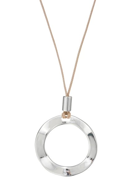 Leslii lange Halskette Kreisanhänger Textilband silber Super Sparpreis