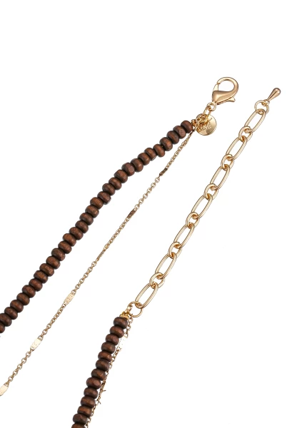 Leslii Kurze Halskette Holzperlen Layering Braun Gold Letzte 3 Tage