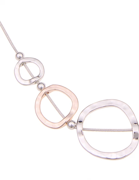 Leslii Damen-Kette Bicolor Ring-Anhänger Collier kurze Halskette Modeschmuck-Kette Silber Rosé Nur noch ein Tag übrig