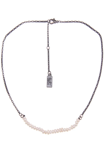 Leslii Damen-Kette Little Pearls Süßwasser-Zuchtperlen Perlen-Kette Collier Schwarz Weiß Super Rabatt