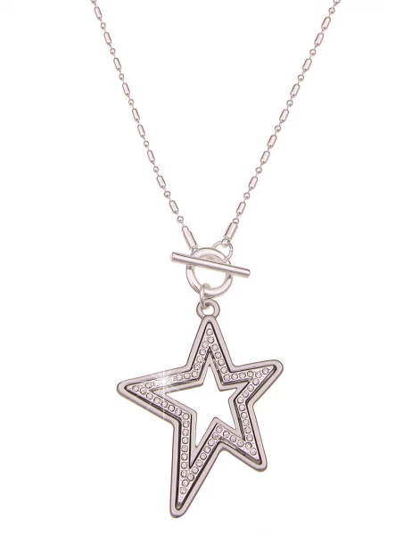 -50% SALE Leslii Damen-Kette Wende-Kette Glitzer lange Stern-Kette Strass Modeschmuck Silber Matt Black Friday Preise