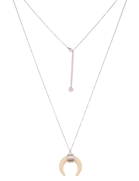 -50% SALE Leslii Lange Halskette Horn Look in Silber Creme Weiß 50% Rabatt für begrenzte Zeit