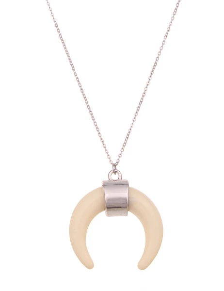 -50% SALE Leslii Lange Halskette Horn Look in Silber Creme Weiß 50% Rabatt für begrenzte Zeit
