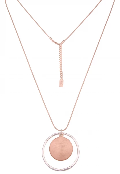 -50% SALE Leslii Damen-Kette Bicolor Ring-Anhänger Schlangen-Kette lange Modeschmuck-Kette Silber R