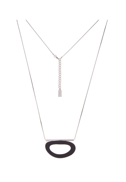 -50% SALE Leslii Lange Halskette Holz Oval in Silber Schwarz Auslauf