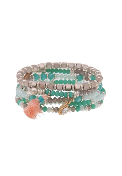 -50% SALE Leslii Damen-Armband 5er-Set Glasperlen-Armband Modeschmuck-Armband Silber Türkis Blitzverkäufe