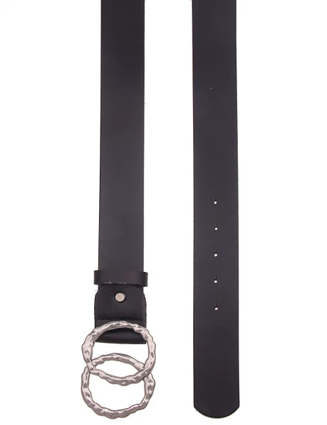 -50% SALE! Leslii Damen-Gürtel Basic echter Leder-Gürtel Doppel Ring Schwarz Silber Günstig kaufen