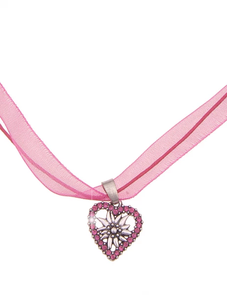 -50% SALE Leslii Damen-Kette Edelweiß Herz-Kette Dirndl Oktoberfest kurze Kette Modeschmuck Pink Sil Versandkostenfrei