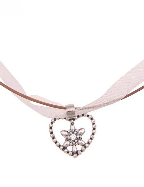 -50% SALE Leslii Damen-Kette Edelweiß Herz kurze Halskette Dirndl Oktoberfest Wiesn in Braun Weiß Großer Ausverkauf