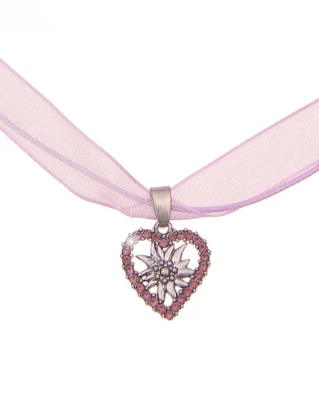 -50% SALE Leslii Damen-Kette Edelweiß Herz-Kette Dirndl Oktoberfest kurze Kette Modeschmuck Lila Sil Online Shopping