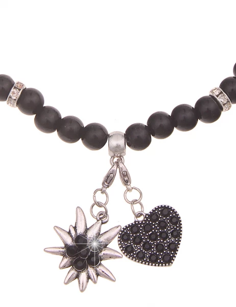 -50% SALE Leslii Damen-Kette Heidi Edelweiß Herz-Kette Dirndl Oktoberfest Modeschmuck Schwarz Black Friday