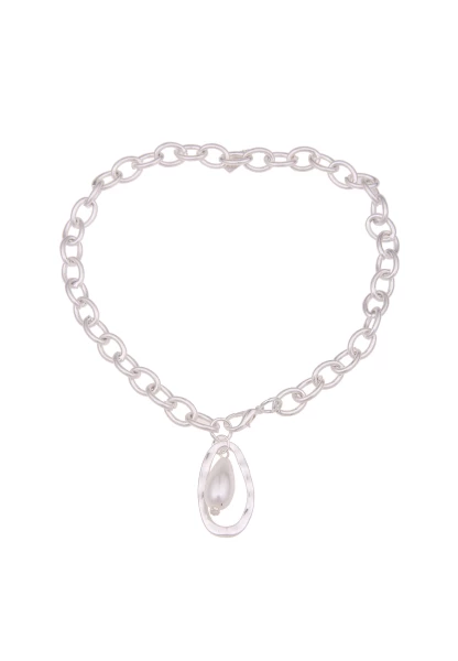 -50% SALE Leslii Kurze Halskette Jana Glieder-Kette Perle in Silber Weiß Letzte 2 Tage