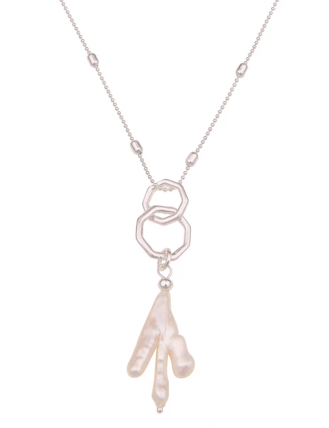 -50% SALE Leslii Lange Halskette Muschel Stück in Silber Weiß Zeitbegrenzte Promotion