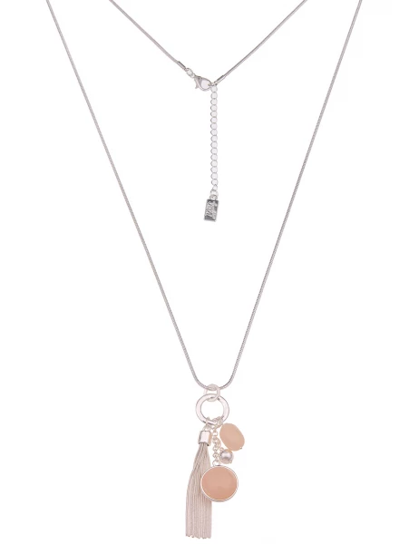 -50% SALE Leslii Lange Halskette Glanz Statement in Silber Beige Sonderangebot der Fabrik