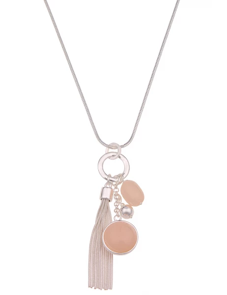 -50% SALE Leslii Lange Halskette Glanz Statement in Silber Beige Sonderangebot der Fabrik