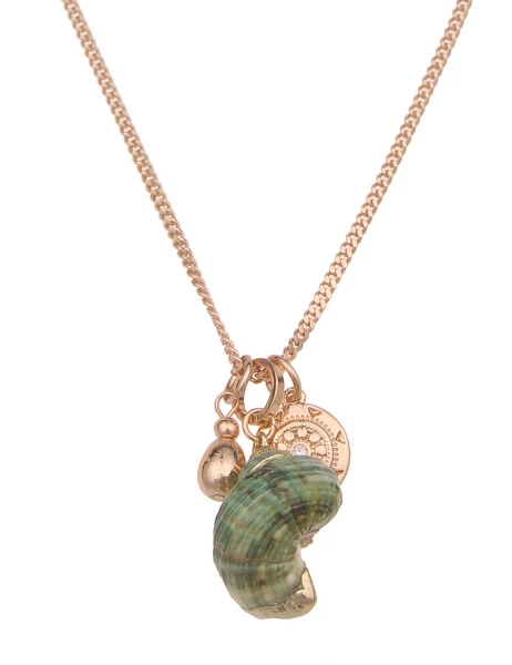 -50% SALE Leslii Lange Halskette Natur Muschel in Gold Grün Vierteljährliche Förderung