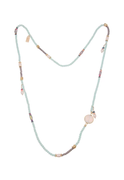 -50% SALE Leslii Lange Halskette Glasperlen echte Perlen in Weiß Mint Bis zu 55% Rabatt