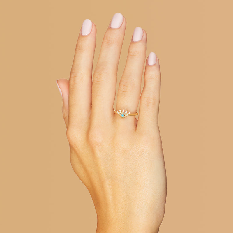 Mosuo Jewellery Türkis Diamant Evil Eye Ring 50% Rabatt für begrenzte Zeit