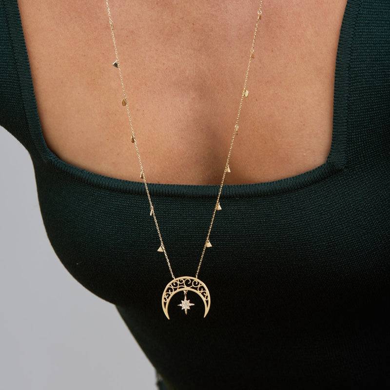 Mosuo Jewellery Diamant Mond & Stern Halskette Valentinstagsangebot