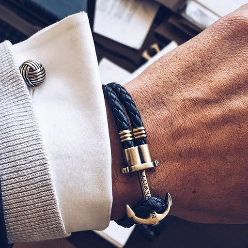 Paul Hewitt Ankerarmband Phrep Messing Leder Marineblau Kostenloser Versand
