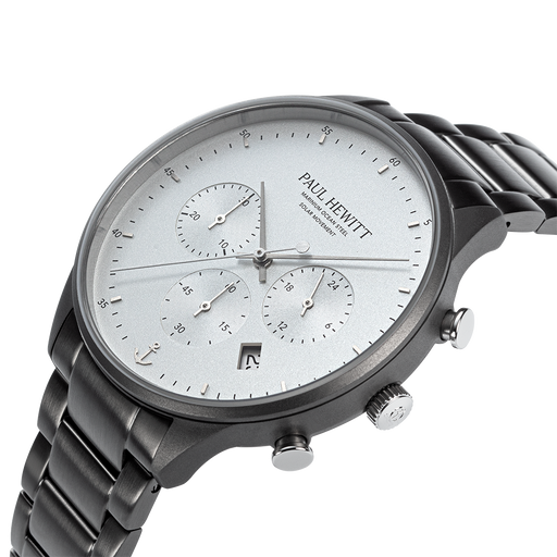 Paul Hewitt Chrono Uhr Gun Metal Weiß Zeitlich begrenztes Angebot