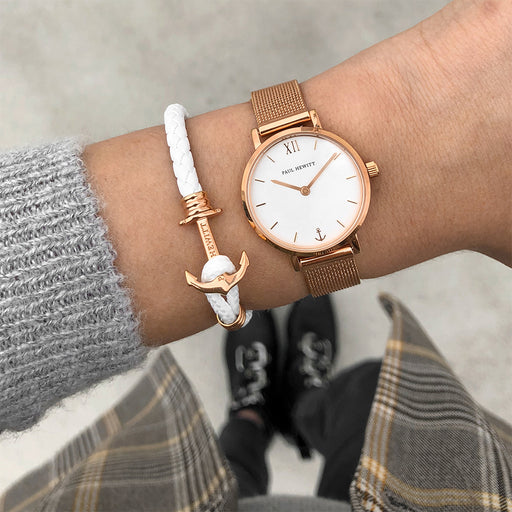 Paul Hewitt Ankerarmband Phrep Lite Roségold Leder Weiß Sonderangebot der Fabrik