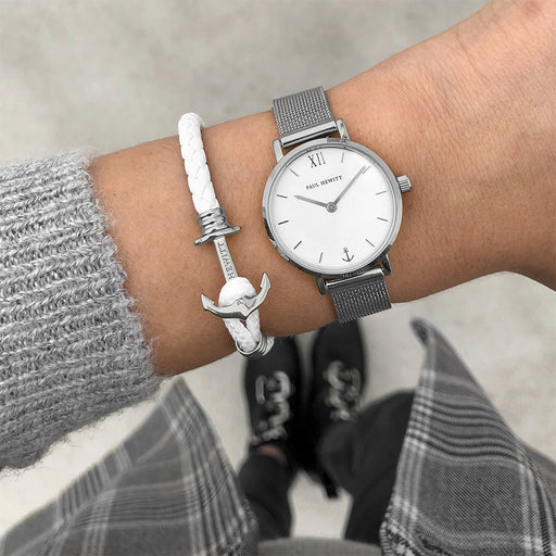 Paul Hewitt Ankerarmband Phrep Lite Silber Leder Weiß Vierteljährliche Förderung