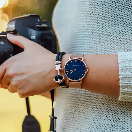 Paul Hewitt Ankerarmband Phrep Roségold Leder Marineblau Discount Store für neue Produkte